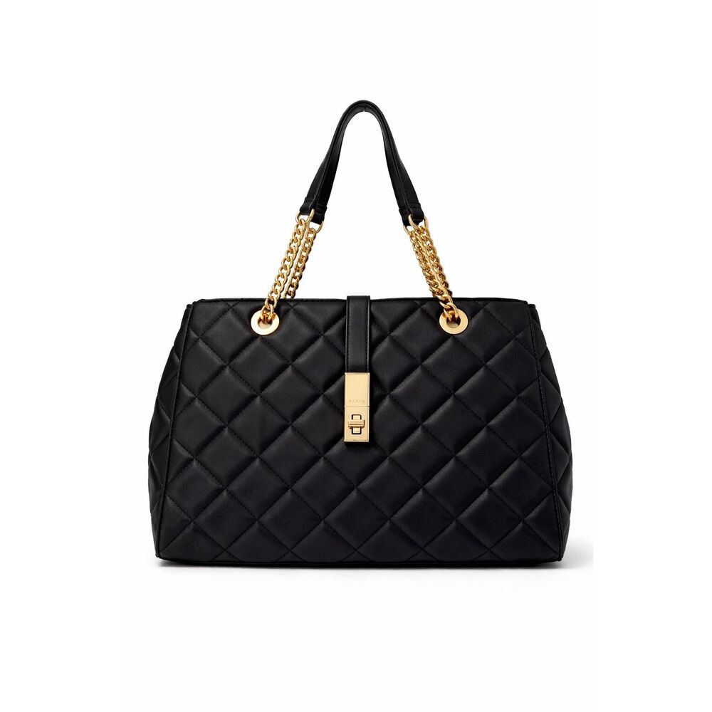 ALDO Black Quilted Gold Chain Tote | Chic Structured Shoulder Handbag